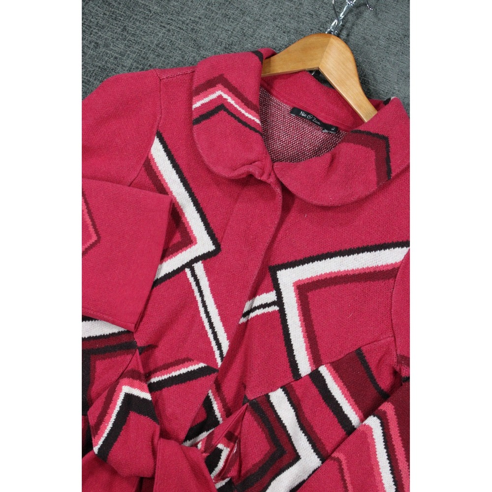Nic + Zoe Pink Geometric Chevron Knit Wrap Jacket Peter Pan Collar Belted Large